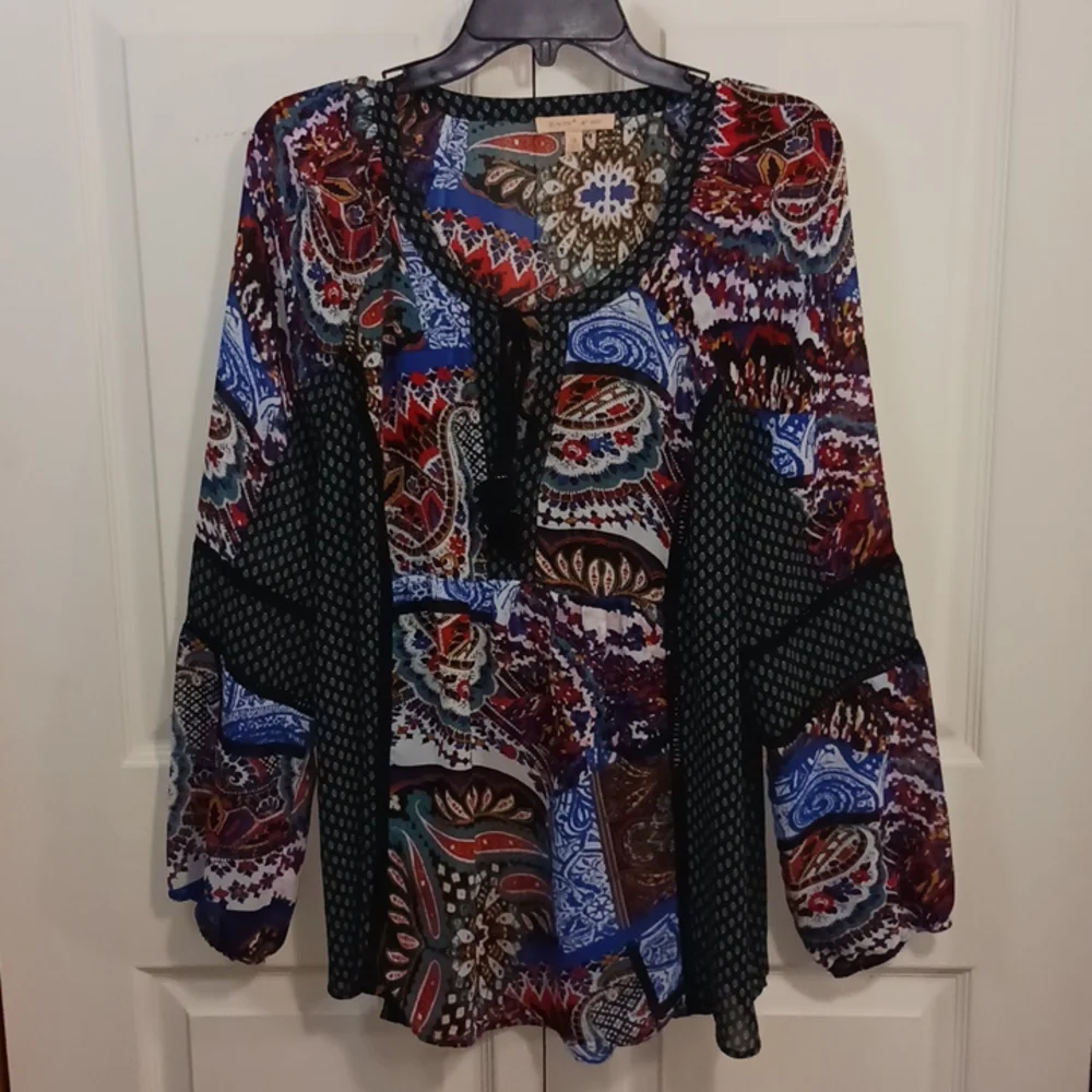 Gibson Latimer sheer tie peasant style top blouse - XL - Picture 2 of 7